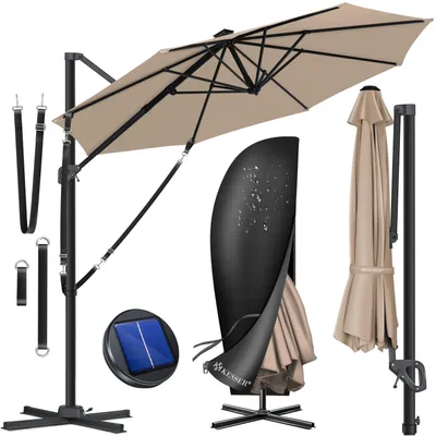 Produktbild von KESSER® Sonnenschirm Ampelschirm SUN Rund XL Ø330 cm Inkl. Windschtzseile & Abdeckung 7-Fach Verstellbar Drehbar Neigbar Kippbar Groß 360° Drehbar Gartenschirm mit Kurbel Sonnenschutz UV50+