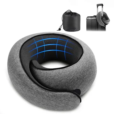 Produktbild von Nackenkissen Flugzeug, 360° Support Memory Foam Reisekissen, Verstellbar, Ergonomisches Nackenhörnchen mit Tragetasche, für Reisen Flugzeug Auto Arbei