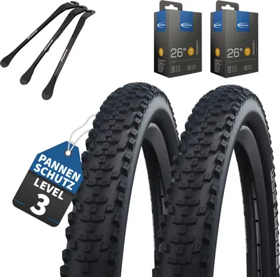 Produktbild von 2er Set Schwalbe Fahrradreifen Smart Sam 26 Zoll x 2.00 Zoll (50-559) DV Schläuchen + Reifenheber