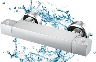 Produktbild von Unyqoos® Thermostat-Duscharmatur aus verchromtem Messing – thermostatische Temperaturregelung 20–60 °C, Sicherheitsknopf 38 °C, quadratisch, 150 mm, G 1/2"