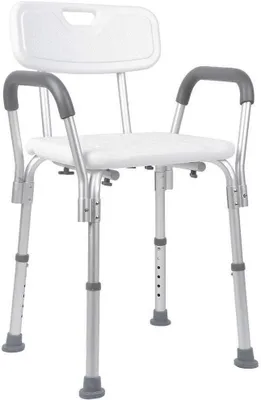 Obrázek produktu pro Koupelnová stolička se zády – pomůcka do koupelny – bezpečné sprchování – výškově nastavitelná – nosnost 130 kg – bílá