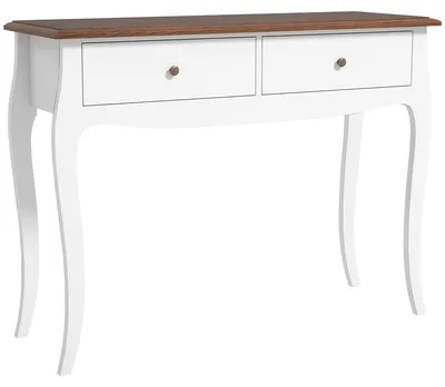Immagine prodotto di Tavolo Consolle Moderno 100x35x76,5 cm con 2 Cassetti in Legno Bianco e Marrone Scuro