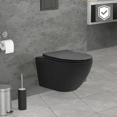 Produktbild von ECD Germany Závesné WC bez ráfika s nano povrchovou úpravou, čierne matné, dlhé