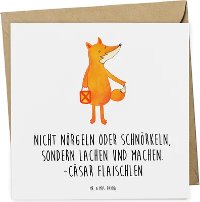 Produktbild von Mr. & Mrs. Panda Glückwunschkarte Fuchs Laterne - Weiß - Geschenk, Optimistisch, Sankt Martin, anlasskarte, doppelkarte, Gute Laune, Klappkarte, faltkarte, Grußkarte