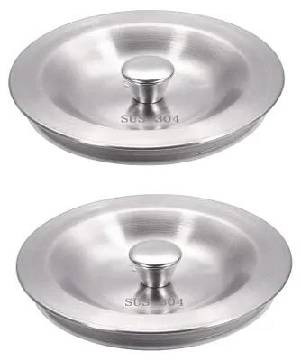 Image de Bouchons de lavabo, 80 mm, acier inoxydable, lot de 2, bouchons pour lavabo et baignoire, assurent une étanchéité efficace des lavabos et éviers.