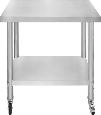 Produktbild von Gastro Edelstahl Arbeitstisch Vorbereitungstisch Küchentisch Zerlegetisch Flexibel Mobil 4 Rollen 2 Bremsen 4 anpassbaren Füßen Verstellbares unteres Regal 3 Positionen 160kg Kapazität 76 x 45 x 86cm