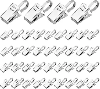 Produktbild von Metallische Duschkurvenhalter mit Haken, 50er Pack, silberne Metallhalter für Duschgordinen