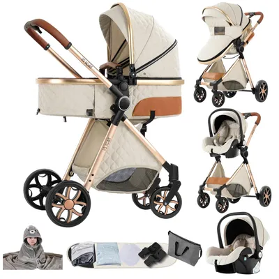Obrázok produktu pre Kočík 3 v 1 – cestovný systém – vanička – autosedačka – otočná sedačka – skladací – nosnosť 20 kg – biela farba