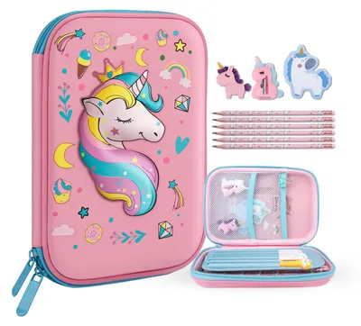 Produktbild von Einhorn-Federmäppchen, 3D-EVA-Federmäppchen für Mädchen, wasserdichtes Schreibset mit großem Fassungsvermögen für Kinder, Schulbedarf, Geschenk zum Schuljahresbeginn
