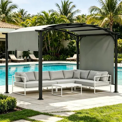 Produktbild von KOMFOTTEU Pergola, 3 x 2,4 m Gartenpavillon mit Sonnenschutz & Bogendach (Grau)