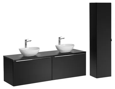 Produktbild von Doppelwaschtisch und Hängesäule 160cm Éros mit 2 Schubladen, Schwarz