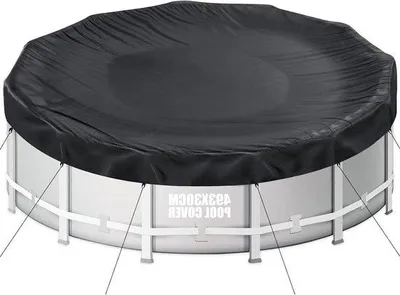 Productafbeelding van Zwembadafdekking Rond - Dekzeil Zwembad - Bescherming Zwembad - Scheurvast Oxford Materiaal - 460-488 cm - Zwart