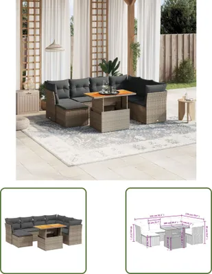 Produktbild von The Living Store 8-tlg. Garten-Sofagarnitur mit Kissen Grau Poly Rattan