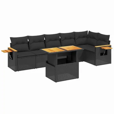 Produktbild von 7-tlg. Garten-Sofagarnitur mit Kissen Schwarz Poly Rattan