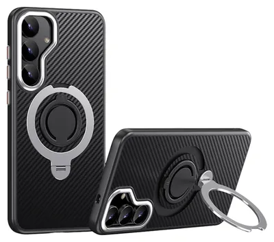 Produktbild von Für Samsung Galaxy S25 MagSafe Carbon Design TPU 360 Ring Schutz Hülle Silber