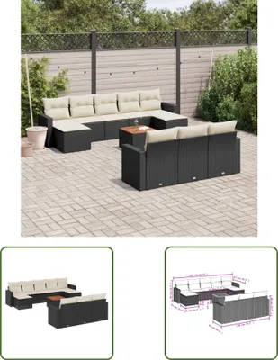Produktbild von The Living Store 11-tlg. Garten-Sofagarnitur mit Kissen Schwarz Poly Rattan