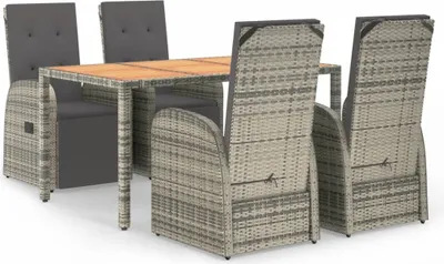 Produktbild von vidaXL 5-tlg. Garten-Essgruppe mit Kissen Grau Poly Rattan