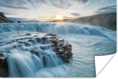 Produktbild von MuchoWow® Poster Wasserfall - Wasser - Steine - Sonne - Natur 120x80 cm - Bilder