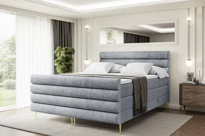 Produktbild von ALTDECOR Boxspringbett mit Gold Füßen, Matratze und Lattenrost, Topper, Fußteil, Polsterbett mit Bettkasten, Bett mit Stauraum H3- und H4- Matratze -CELESTIA-FZ-Z KING-200x200 - Grau Casablanca