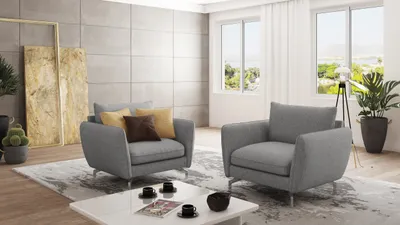 Produktbild von S-STYLE MÖBEL - Modernes Sessel Frema mit Silber Metall Füßen aus Grau Luxusmicrofaser, B/T/H: 103 cm / 92 cm / 87 cm