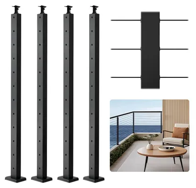Zdjęcie produktu dla Zestaw 4 Słupków Do Balustrady Kablowej Vevor 106.7X3X5Cm Stal Nierdzewna
