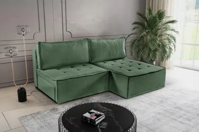 Zdjęcie produktu dla Sofa w kształcie L mini BOHOO narożnik tkanina Raven jasnozielony prawy