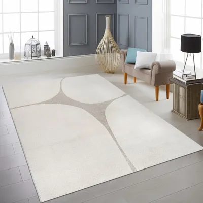 Produktbild von Wohnzimmerteppich minimalistisch Höheneffekt im abstrakten Muster in creme Größe - 160 x 220 cm
