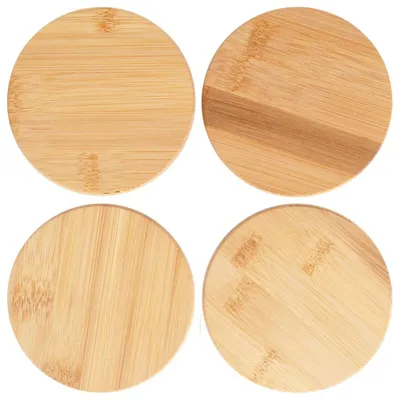 Image de Sous-verres en bois pour verres et tasses - Ronds - Lot de 4 - 9,5 cm - Taille L - Marron