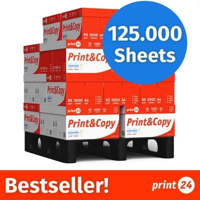 Produktbild von print24 Druckerpapier Kopierpapier 125.000 Blatt 25 x 5.000 A4 80g Premium Weiß PEFC