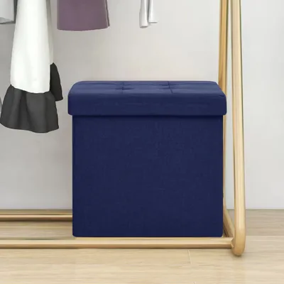Produktbild von The Living Store Hocker mit Stauraum Blau Leinenoptik