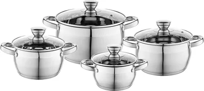Produktbild von FLORINA Kochtopf Set OLIVER | 8-teiliges Topfset aus Hochwertigem Edelstahl | Topfset Induktion | Töpfe Set mit Glasdeckel | Kochtöpfe für Induktionsherd, Gasherd und Elektroherd