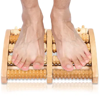 Produktbild von Fußmassagerolle Holzrolle Fußreflexzonenmassage - 5 Reihen Noppen - Naturholz - Doppelrolle