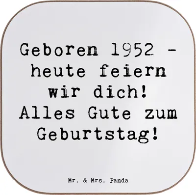 Produktbild von Mr. & Mrs. Panda Tassenuntersetzer Spruch 1952 Geburtstag - Weiß - Geschenk, gläseruntersetzer, Feier, Untersetzer Gläser, Handarbeit, bieruntersetzer, Coaster, für