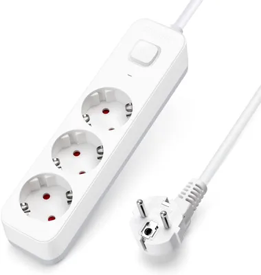 Produktbild von Verteilerleiste mit 3 Steckdosen, Schalter und Kindersicherung - 3x 1,5 mm², 3 Meter Kabel - Weiß