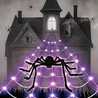 Obrázek produktu pro Dekorace obří pavouk s LED pavučina - Halloween - 500 cm