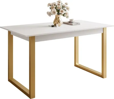 Produktbild von ARTON GOLD II 140 cm ausklappbarer Tisch Weiß- Metallbeine U