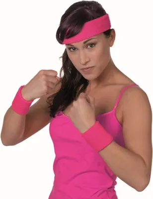 Produktbild von Neon Schweißbänder mit Stirnband - in unterschiedlichen Farben- Set -  80er 90 er Jahre Pink