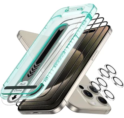 Produktbild von Displayschutzfolien-Set Gehärtetes Glas für iPhone 15 Pro Max 3+2 Stück mit Kamera Schutz und Anbringungsrahmen