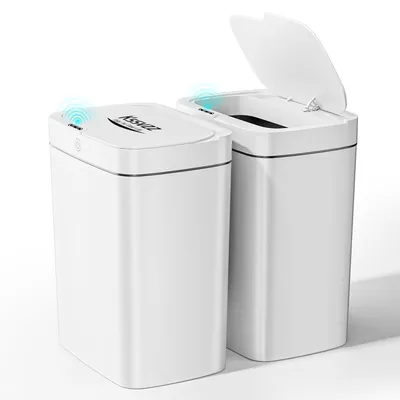 Produktbild von 2er Set Mülleimer mit Sensor, 2x15L Automatischer Mülleimer Kunststoff Weiß