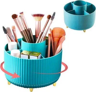Produktbild von Unyqoos® Kosmetik-Organizer – 360° drehbarer Make-up-Organizer aus ABS, weiß, platzsparende Aufbewahrung für Pinsel, Lippenstifte & Schminktisch