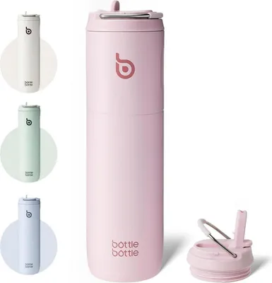 Obrázek produktu pro Izolovaná láhev na pití 680 ml s brčkem a držadlem, dvoustěnná, růžová