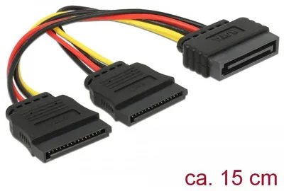 Produktbild von DeLOCK 60174, 0,15 m, SATA 15-Pin, Männlich/Weiblich, Schwarz, Gerade, Gerade