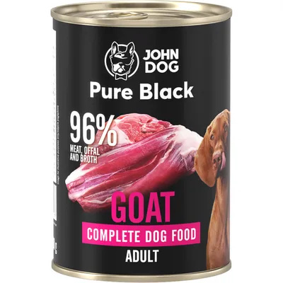 Produktbild von John Dog Hundenassfutter Pure Black Ziege - Premium Getreidefreies Hundefutter mit 96% Fleisch - Monoprotein Nassfutter für ausgewachsene Hunde 400g
