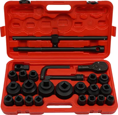 Produktbild von Steckschlüsselsatz - Tiefer Schlagstecknuss-Satz - 26-teilig - 6-kant metrisch - Antrieb 1,9 cm und 2,54 cm - Mit Aufbewahrungskoffer - Schwarz