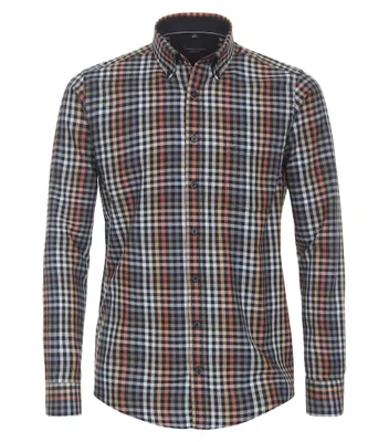Produktbild von Casa Moda Herren Flanellhemd Blau kariert Casual Fit mit Button-Down-Kragen