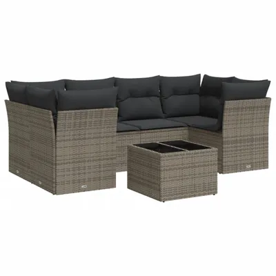 Produktbild von 7-tlg. Garten-Sofagarnitur mit Kissen Grau Poly Rattan