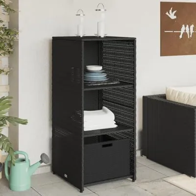 Produktbild von Gartenschrank für den außenbereich Outdoorschrank wetterfest Balkonschrank RattanTerrassenschrank Aufbewahrungsschrank für Garten,Terrasse-Schwarz-50 x 55 x 115 cm