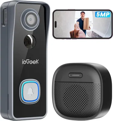 Obrázek produktu pro ieGeek 5MP WLAN zvonek s kamerou Bezdrátový zvonek na baterie, detekce AI/Radar/PIR, 2,4GHz WLAN, noční vidění, obousměrný zvuk, s gongem