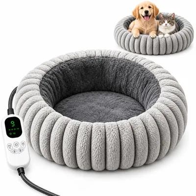 Produktbild von Beheizbares Katzenbett 55x55cm, elektrisches Wärmebett für Katzen und kleine Hunde, waschbar, bissfest, mit Temperaturregelung und Timer