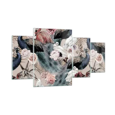 Produktbild von Bilder auf glas - 4 Teile - Pfauen Squab Flamingos - 160x90cm - Glasbilder - Wandbilder - Bilder - zum Aufhängen bereit - Wanddekoration aus Glas - Glas Bilder - Wandbild auf Glas - GDL160x90-4890
